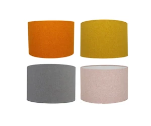Shetland Brushed Linen Style Drum Lampshades Yellow / Orange / Grey / Pink - Picture 1 of 6