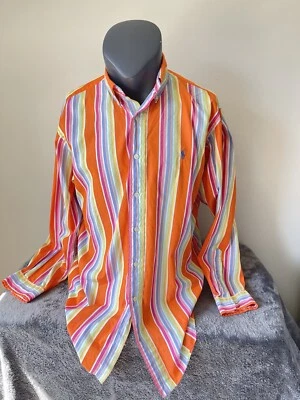 Polo Ralph Lauren Regent Classic Fit Button Pink Orange Stripe Sz 16 L Coastal - Image 1 of 4