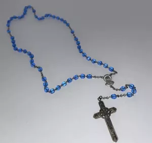 Vintage Cuentas de Vidrio Azul Rosario Religioso Jesús María Cuentas Cruz Italia - Imagen 1 de 8