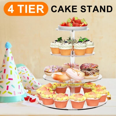 4 Tier Round Acrylic Cupcake Display Stand Clear Dessert Tower Tree Birthday - image 1 of 4