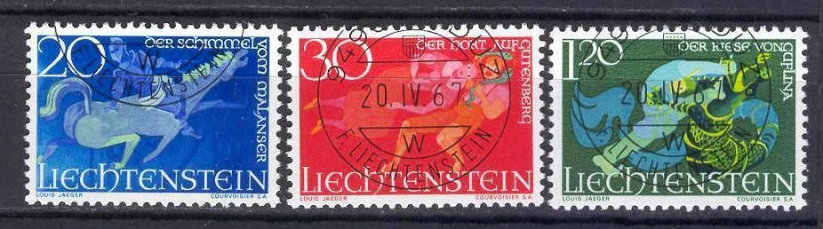 Liechtenstein T67 usado 1967 Legends Horse 3v Foto 1 de 1