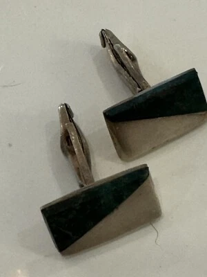 Gemelos modernistas Enrique Ledesma Taxco plata esterlina y ágata verde - firmados Foto 1 de 4