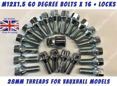 Alloy Wheel Bolts + Locks Fits Vauxhall Adan Astra Corsa M12x1.5 28mm Threads - Image 1 of 4