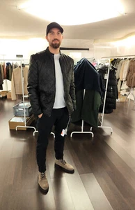 LINDBERGH Herren Lederjacke Schwarz Echtleder Rauten-Muster Stehkragen Gr. L NEU - Picture 1 of 8
