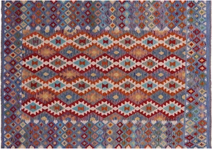 Wool On Wool Kilim Flat Weave Reversible Rug 6' 11" X 9' 8" - Q17804 - Picture 1 of 9
