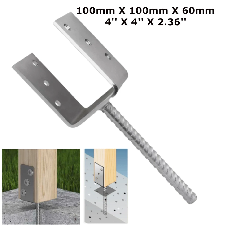 Heavy Duty U Type Fence Post Anchor 4mm Thick Galvanised Steel Concrete Tool - Image 1 of 1