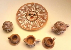 Collectible Miniature 10 Piece Tea Set Sun Sunflower Pattern Resin Wong's Intl. - Picture 1 of 12