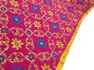 Om Vintage Indian Sari Georgette Hand Beaded Embroidered Saree Fabric ZA11401