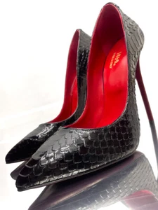 1969 Made in Italy Pigalle High Heels Pumps Python Stamp Leder Z05 Schwarz 35-45 - Picture 1 of 19