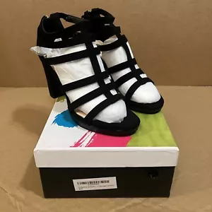 FSJ Women's Chunky Heel T-Strap Open Toe Zipper Back Pumps Shoes Black - Size 8 - Picture 1 of 7