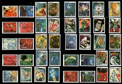 Grenada 1986 - Marc Chagall Art - Set Of 40 Stamps - Scott #1441-1481 - MNH - Image 1 of 3