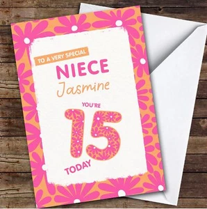 15th Niece Pink Flowers Teenager Custom Personalised Birthday Card - Picture 1 of 1