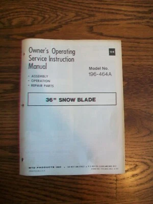 Hoja de nieve vintage MTD 36" manual de operación/servicio - lista de piezas modelo 196-464A Foto 1 de 2