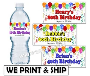 40th 50th 60th 70th 80th 90th 100th BIRTHDAY PARTY FAVORS WATER BOTTLE LABELS - Picture 1 of 2