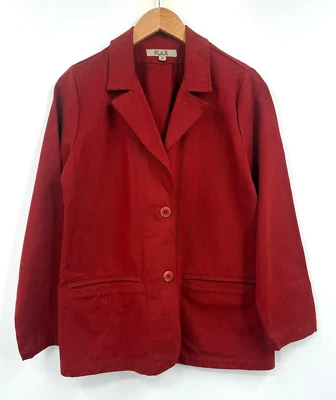 Blazer de lino para mujer de algodón Tencel de un solo pecho rojo bolsillos chaqueta talla pequeña Foto 1 de 4