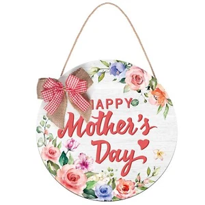 Geetery Happy Mother's Day Welcome Sign Wreath 12 Inch Round Wooden Hanging D... - Picture 1 of 7