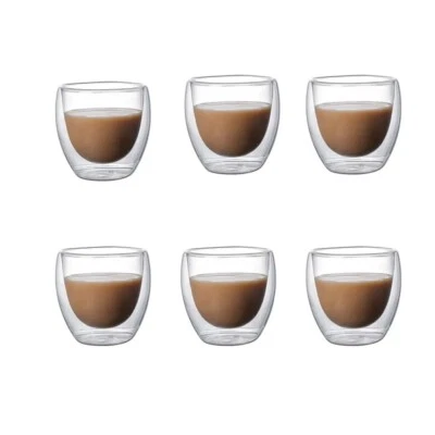 6 Pack Set Clear Double Wall Glass Coffee Mugs Insulated Cups For Bar Tea Milk - Image 1 of 4