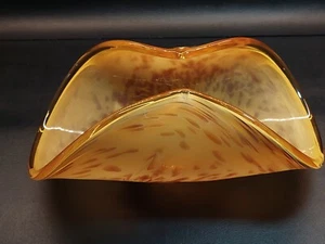 Murano White Crystal Folded Wrap Dish Bowl Hand Blown Italian Amber Art Glass - Picture 1 of 7