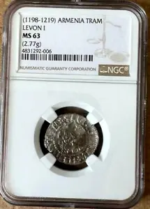 ARMENIA Cilician Levon I 1198-1219 Silver Tram NGC MS63 - Picture 1 of 4