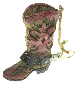 holiday ornament red and brown cow boy boot porcelain for Christmas tree - Picture 1 of 5