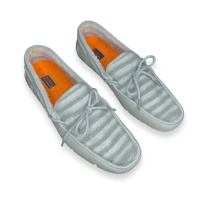 SWIMS Men's 9.5 Terry Knit Stripe Lace Loafers Boat Pool Lake Beach Shoes Gray - Picture 1 of 9