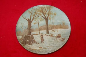 Ancien ASSIETTE Decorative TERRE CUITE Peinte Main signé M.Guillot 1905 - Imagen 1 de 3