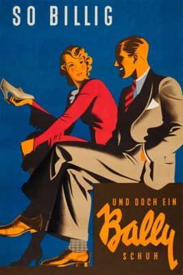 巴利鞋广告艺术女士和绅士复古墙艺术家居 - 海报 20x30 — 第 1/4 张图片