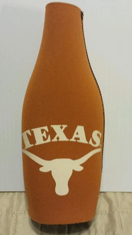 TEXAS LONGHORNS NEOPRENE BOTTLE ZIPPER BEER COOLER KOOZIE INSULATION Cover