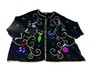 Design Originals Women's 2X Black Christmas JOY Cardigan Sweater Embroidered VTG