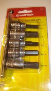 5 PC HEX SOCKETS FOR BRAKES 2 SAE 3 METRIC 3/8 IN DRIVE 1/4, 3/8 IN 7, 8, 10MM   - Picture 1 of 3