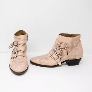 Chloe Susanna Cuero Genuino Tachonado Adornado Botines Zapatos Rosa 7.5 - Imagen 1 de 4
