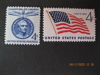 US Set of 2 - Scott #1125 and #1132 (MLHOG) - 4c - 1959 Commemoratives - Image 1 of 2