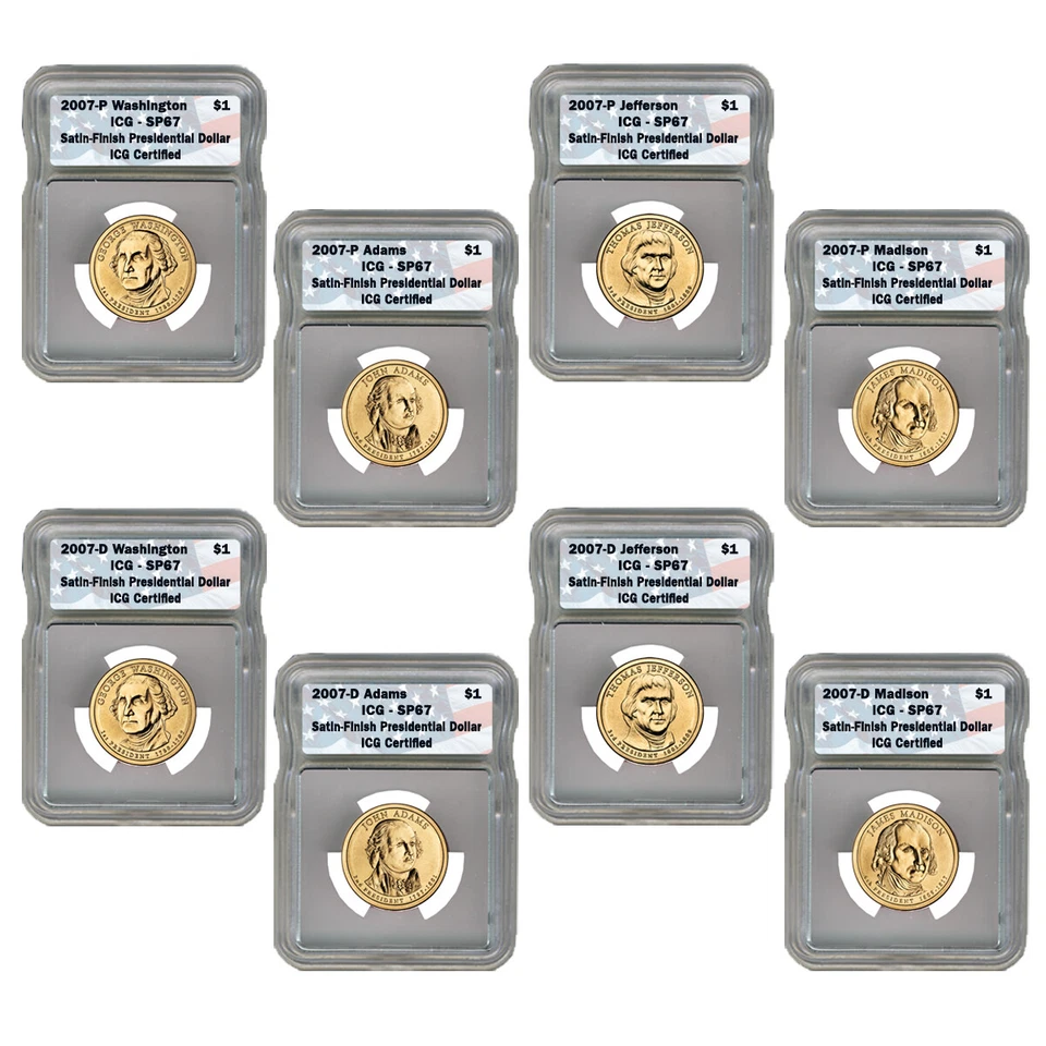 2007 P+D Presidential Dollar Satin Finish SP67 8 coin Set  - Image 1 of 1
