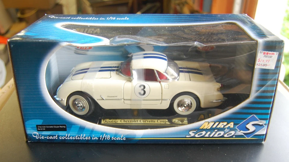 Mira Chevrolet Corvette Coupe Racing 1:18 NOS white w blue stripes - Image 1 of 1