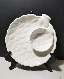Fitz & Floyd Artichoke Chip & Dip Serving Tray White Vegetable Garden Bowl - Picture 1 of 7