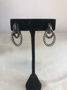 Jones New York  E-Z Comfort Clip Black and faux diamond Earrings - Picture 1 of 1