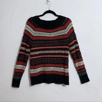 Suéter Chaps para mujer pequeño a rayas gris negro rojo blanco mezcla de alpaca cuello redondo Foto 1 de 3