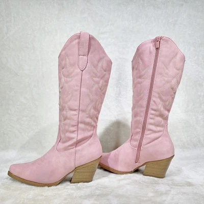 Botas hasta la rodilla Reba Dusty rosa cuero sintético Country Western vaquera Foto 1 de 4