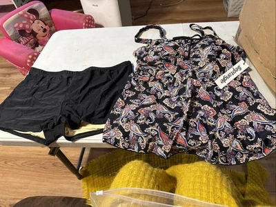 Septangle Women's Two Piece Tankini Swimsuit Ruffle Swimwear Boy Short Size 14 - Image 1 of 4