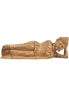 Statue de Bouddha couché 30cm en bois exotique bru - Imagen 1 de 4