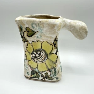 Außergewöhnlicher Keramik Krug Kanne Italien Handgefertigt Blumen Dekor Signiert - Bild 1 von 13