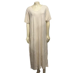 L.L. Bean PXL Avena Beige Algodón Tejido Punto en V Vestido Largo Manga Corta NUEVO - Imagen 1 de 5