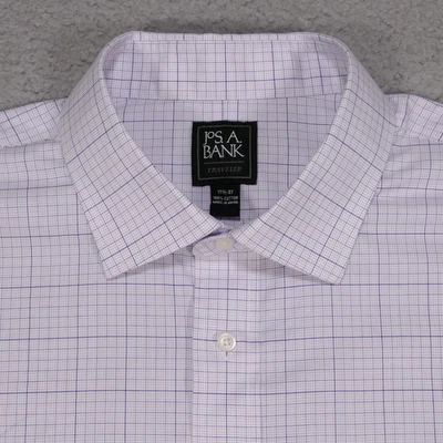 Camisa de viajero Jos A Bank para hombre 17 1/2-37 azul rosa a cuadros manga larga con botones Foto 1 de 4