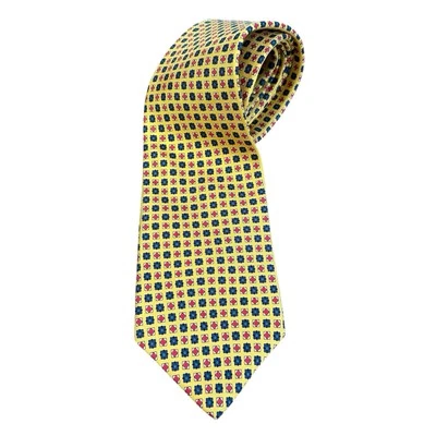 Corbata de seda vintage Gap Premium clásica con estampado amarillo motivo de flores y diamantes Foto 1 de 4