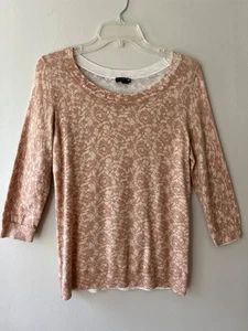 Talbots Tg M Pullover Maglia Blusa Maglione Top Beige Floreale Elasticizzato Girocollo - Foto 1 di 7