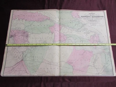 Mapa original de 1862 ~ Johnson's Vicinity of Richmond & Peninsular Campaign, Virginia Foto 1 de 4