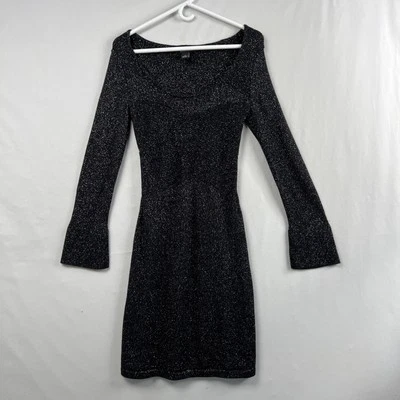 Vestido Suéter Casa Blanca Mercado Negro Para Mujer Pequeño Manga Larga Metálico Brillante Foto 1 de 4