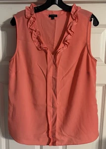 $76 Talbots Classic Coastal Coral Size 10 Sleeveless Ruffle Pleat Front Blouse - Picture 1 of 9