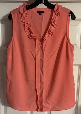 $76 Talbots Classic Coastal Coral Size 10 Sleeveless Ruffle Pleat Front Blouse - Image 1 of 4