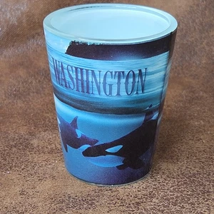 Washington State Orca Killer Whale Shot Glass Wraparound Seattle Travel Souvenir - Picture 1 of 4